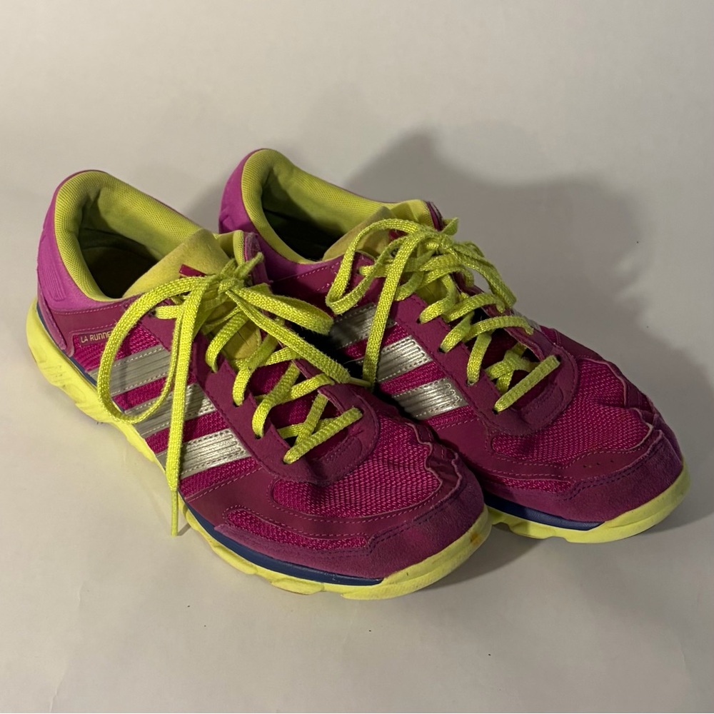 Adidas LA Runner Sneakers Tennis Shoes Bright Pink Neon Green Sz 9.5 Workout GUC
